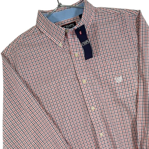 Chaps Mens Button Down Shirt L/G Easy Care Plaid Checkered Casual - Picture 1 of 9